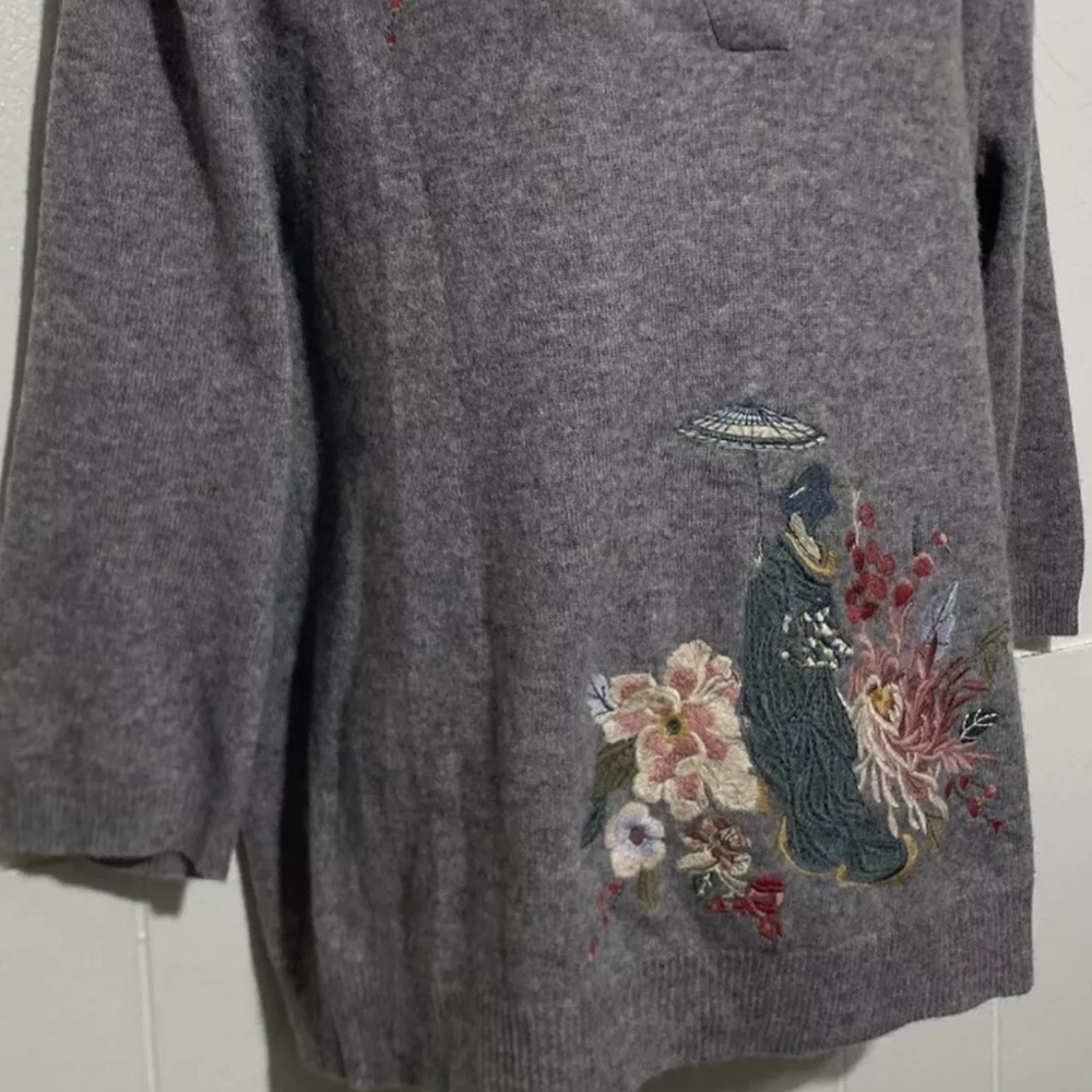 Johnny Was cashmere heavily embroidered 3/4 sleeve sweater NWT RARE - Picture 6 of 14
